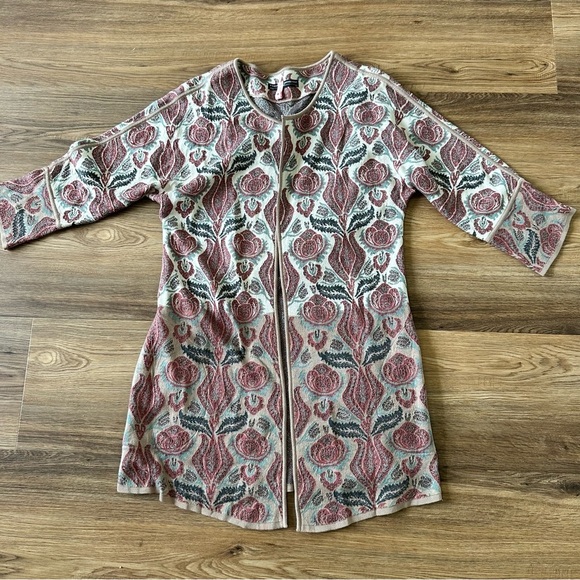 Peruvian Connection Pima Cotton Open Cardigan Floral Tapestry Boho Artsy XS - Picture 1 of 7